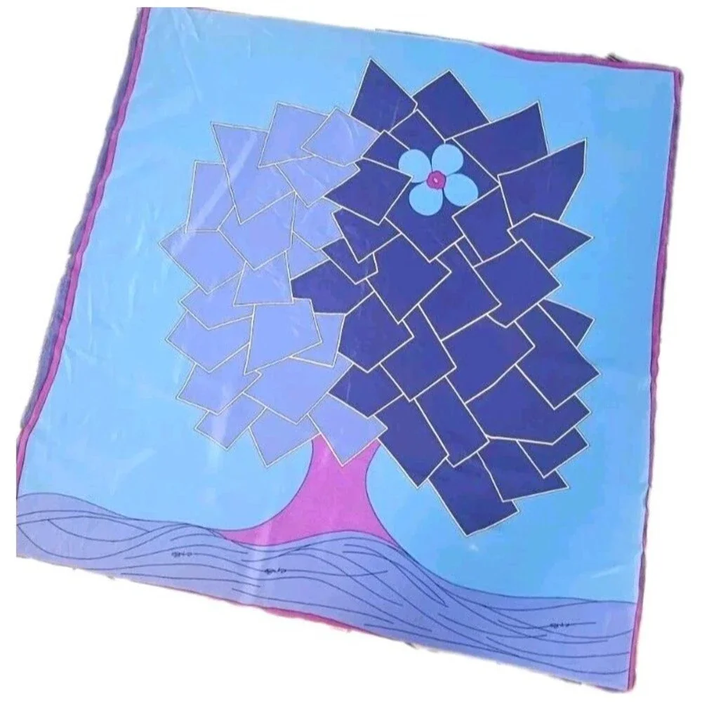 Vintage Grès Paris Silk Scarf Abstract Tree Blue Purple Geometric Made in Italy